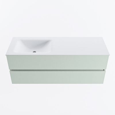 MONDIAZ VICA 130cm badmeubel onderkast Greey 2 lades. Wastafel CLOUD links zonder kraangat, kleur Talc.