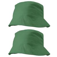 Zonnehoedje/vissershoedjes voor volwassenen - 2x stuks - groen - 100% katoen - Zon bescherming