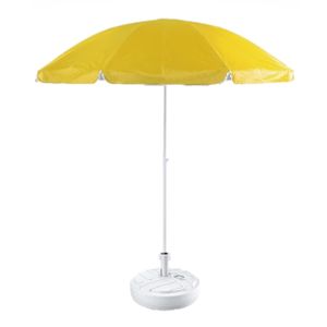 Gele strand/tuin basic parasol van nylon 200 cm + parasolvoet wit