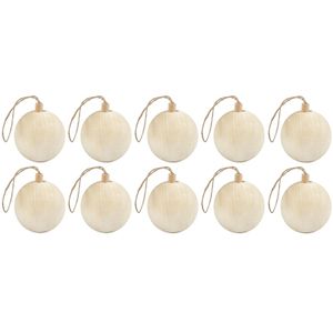 10x Kerstboom decoratie ballen van licht hout 6,4 cm