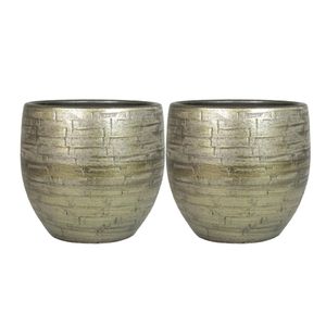 Set van 2x plantenpot/bloempot keramiek glans goud stones patroon - D24/H22 cm - Plantenpotten