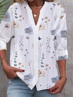 V Neck Casual Loose Buttoned Blouse - thumbnail