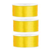 Partydeco Cadeaulint - 3x - geel - 2,5 cm x 25 meter - satijn - sierlint - inpakken - decoratie