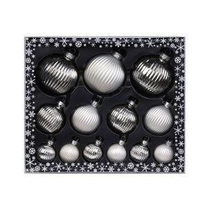 26x stuks luxe glazen kerstballen ribbel zilver 4, 6, 8 cm - Kerstbal