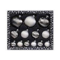 13x stuks luxe glazen kerstballen ribbel zilver 4, 6, 8 cm - Kerstbal - thumbnail