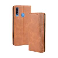 Voor Galaxy A20s magnetische Buckle retro Crazy Horse textuur horizontale Flip leergeval met houder & kaartsleuven & fotolijstjes (bruin)