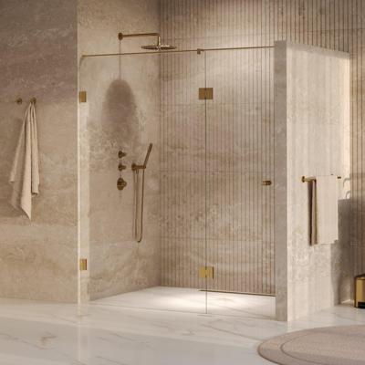 BRAUER Void Carving Nisdeur - 2-delig - 170x200cm - 70cm draaideur aan glas - glascoating - omkeerbaar - helder glas - geborsteld goud PVD GS-VOCN3H70100200GG