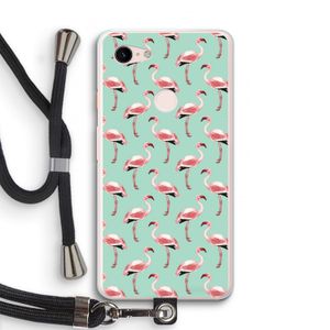 Flamingoprint groen: Pixel 3 XL Transparant Hoesje met koord
