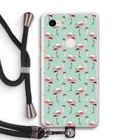Flamingoprint groen: Pixel 3 XL Transparant Hoesje met koord
