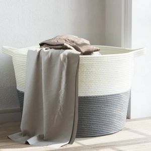 Wasmand 60x36 cm katoen grijs en wit