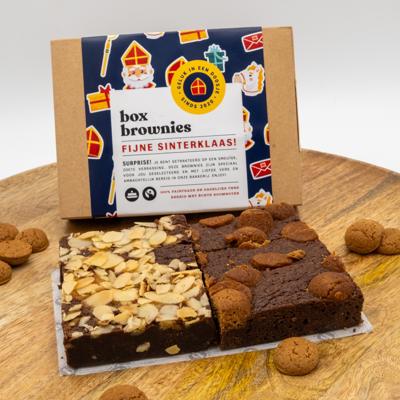 Brownie Sinterklaas box - 6 Brownies - Brievenbus Pakket - Box Brownies - Fair trade Belgische chocolade - 3x Pepernoten - 3 x Gevulde speculaas