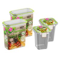 4x Voorraad/vershoudbakjes 0,75 en 2 liter transparant/groen