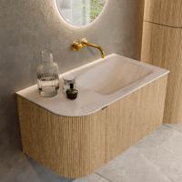 Badmeubel Mondiaz Kurve-Dlux | 85 cm | Meubelkleur Oak | Wastafelkleur Meli | Solid surface | Wasbak rechter zijde spoelbak | Zonder kraangat(en) Badmeubel Mondiaz Kurve-Dlux | 85 cm | Meubelkleur Oak | Wastafelkleur Meli | Solid surface | Wasbak rechter zijde spoelbak | Zonder kraangat(en)