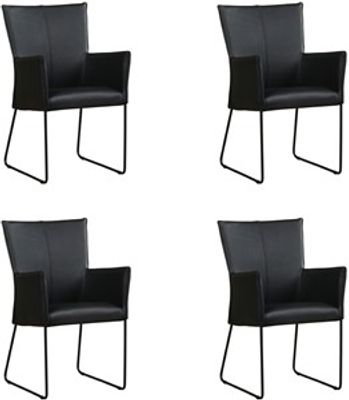 Set van 4 Zwarte leren industriële eetkamerstoelen Mate - Toledo Leer Nero (zwart leer)