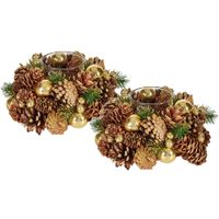 Set van 2x stuks kerst thema kaarsenhouders ornamenten gold/green nature 19 x 19 x 9 cm