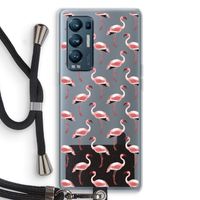 Flamingoprint groen: Oppo Find X3 Neo Transparant Hoesje met koord