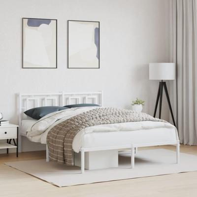 Bedframe met hoofdbord metaal wit 140x190 cm