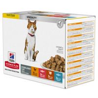 Hill&apos;s Adult Sterilised Cat nat kattenvoer met kip, zalm, forel, kalkoen maaltijdzakje combipack 1 doos (12 x 85 g)