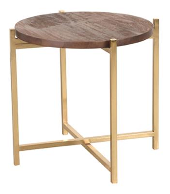 LABEL51 Ronde Bijzettafel 'Dox' Mangohout en goud metaal, 40cm