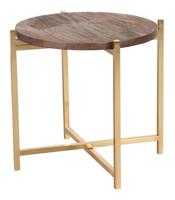 LABEL51 Ronde Bijzettafel 'Dox' Mangohout en goud metaal, 40cm