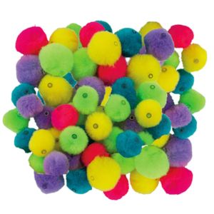 Pompons met buisje - 100x - gekleurd - 15-20 mm - hobby/knutsel materialen