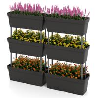 6 Stuks Bloembakken met Drainsysteem Plantenbakken Verticale Verhoogde Tuin Plantenpotten Zwart