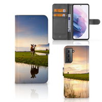 Samsung Galaxy S21 Plus Telefoonhoesje met Pasjes Koe - thumbnail