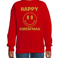 Kersttrui/sweater voor jongens/meisjes - Happy Christmas - rood - smiley - glitter goud