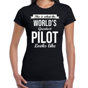 Worlds greatest pilot t-shirt zwart dames - Werelds grootste piloot cadeau