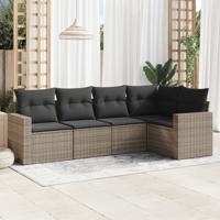 5-delige Loungeset met kussens poly rattan grijs 5-delige Loungeset met kussens poly rattan grijs