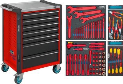 HAZET Gereedschapwagen - Assistent 179NX - assortiment 179NX-7/70KV - 70-delig - Laden, ondiep: 5× 81 x 522 x 398 mm - Laden, diep: 2× 166 x 522 x 398
