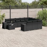 11-delige Loungeset met kussens poly rattan zwart