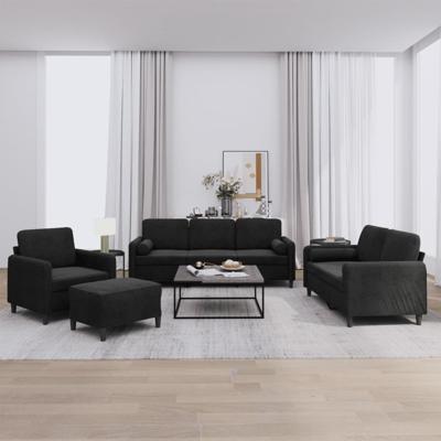 4-delige Loungeset met kussens fluweel zwart