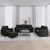 4-delige Loungeset met kussens fluweel zwart