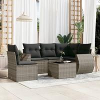 6-delige Loungeset met kussens poly rattan grijs