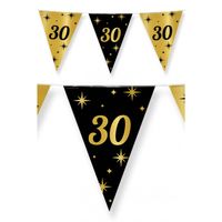 Leeftijd verjaardag feest vlaggetjes 30 jaar geworden zwart/goud 10 meter - Vlaggenlijnen - thumbnail