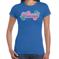 Hawaii zomer t-shirt blauw met bloemen voor dames Hawaii zomer t-shirt blauw met bloemen voor dames