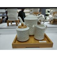 Suikerpot Home ESPRIT Wit Bamboe Porselein 19,5 x 9 x 17 cm 2 Onderdelen