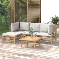 5-delige Loungeset met kussens bamboe lichtgrijs
