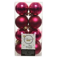 16x Kunststof kerstballen glanzend/mat bessen roze 4 cm kerstboom versiering/decoratie - Kerstbal