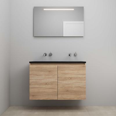 On-Line Badkamermeubelset - 100 cm - Voorgemonteerd - Greeploze Ladestructuur - Acryl Wastafel - zonder Kraangat - Spiegel met LED-Verlichting - Eiken