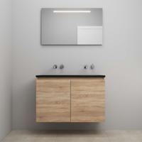 On-Line Badkamermeubelset - 100 cm - Voorgemonteerd - Greeploze Ladestructuur - Acryl Wastafel - zonder Kraangat - Spiegel met LED-Verlichting - Eiken