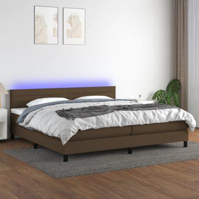 Boxspring met matras en LED stof donkerbruin 200x200 cm