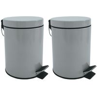 Prullenbak/pedaalemmer - 2x - metaal - grijs - 3 liter - 17 x 25 cm - Badkamer/toilet - thumbnail