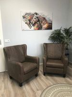 Set van 2 leren oorfauteuils met houten poten - bruin leer - Echt leer, Landelijk, ontdek de vele Leersoorten en Kleuren bij ShopX