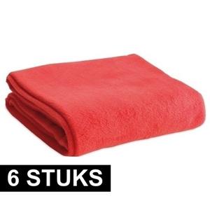 Fleece deken/plaid - 6x - rood - 120 x 150 cm - Polyester fleece - 180 gram - lekker warm kleedje