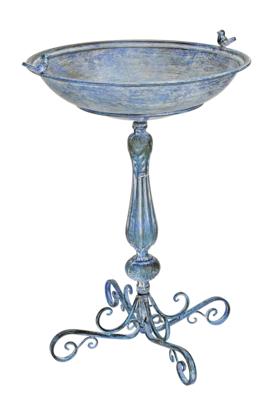 AN IRON BIRD BATH - ANTIQUE BLUE