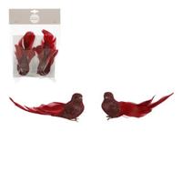 Clip vogel rood 2 stuks - l8xb5xh6,5cm Clip vogel rood 2 stuks - l8xb5xh6,5cm