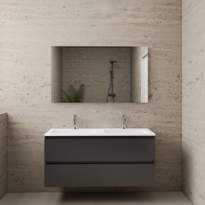 ACTIE BWS Badmeubel | Paris | Antraciet 120 cm | Hoogglans Wit Wastafel | 2 Kraangaten