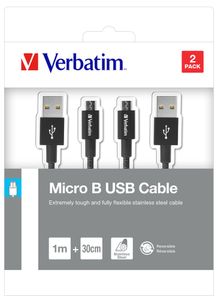 Verbatim USB-kabel USB 3.2 Gen1 (USB 3.0 / USB 3.1 Gen1) USB-micro-A stekker, USB-A stekker 1.00 m Zwart 48875